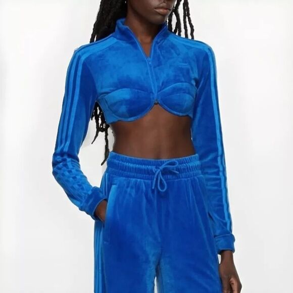 NEW ADIDAS Orig X JEREMY SCOTT women's top MED TRACK VELVET CROP Underwirebra - Picture 4 of 4